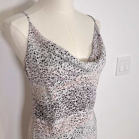 LOVESTITCH Cowl Neck Strappy All Over Pastel Leopard Abstract Print Long Dress - Picture 4 of 9